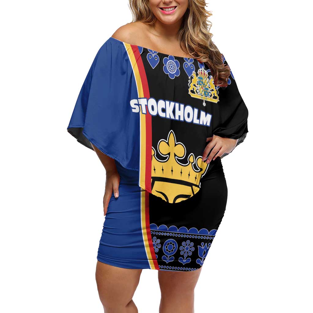 Kingdom of Sweden Stockholm County Family Matching Off Shoulder Short Dress and Hawaiian Shirt Sweden Coat of arms of Stockholm