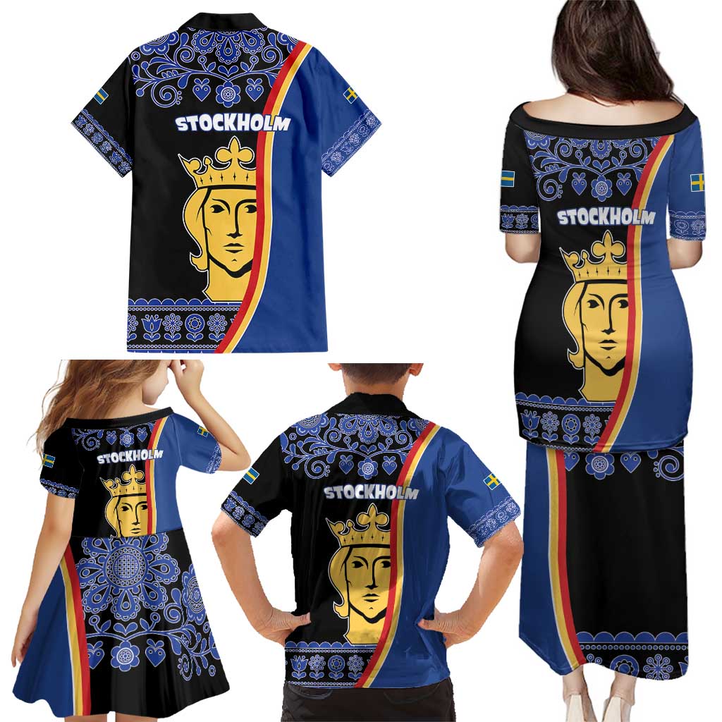 Kingdom of Sweden Stockholm County Family Matching Puletasi and Hawaiian Shirt Sweden Coat of arms of Stockholm