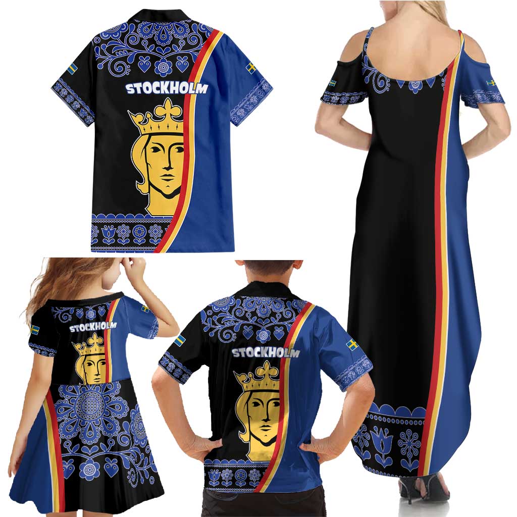 Kingdom of Sweden Stockholm County Family Matching Summer Maxi Dress and Hawaiian Shirt Sweden Coat of arms of Stockholm