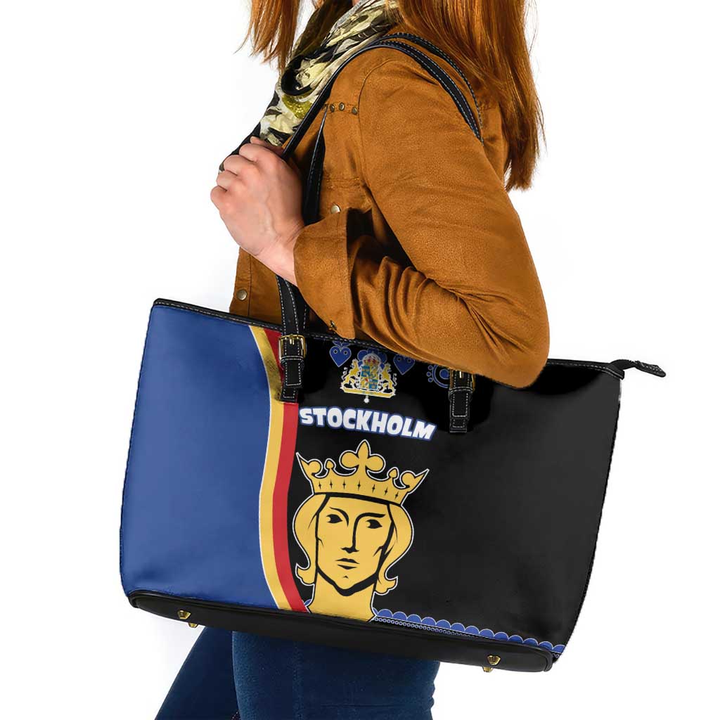 Kingdom of Sweden Stockholm County Leather Tote Bag Sweden Coat of arms of Stockholm
