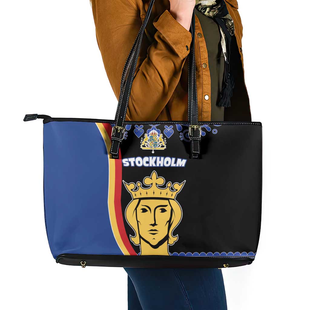 Kingdom of Sweden Stockholm County Leather Tote Bag Sweden Coat of arms of Stockholm