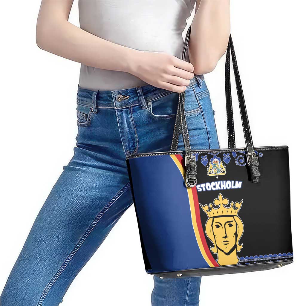 Kingdom of Sweden Stockholm County Leather Tote Bag Sweden Coat of arms of Stockholm