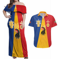 Kingdom of Sweden Stockholm County Couples Matching Off Shoulder Maxi Dress and Hawaiian Shirt Flag Style