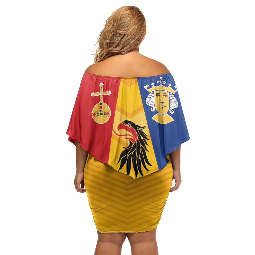Kingdom of Sweden Stockholm County Family Matching Off Shoulder Short Dress and Hawaiian Shirt Flag Style