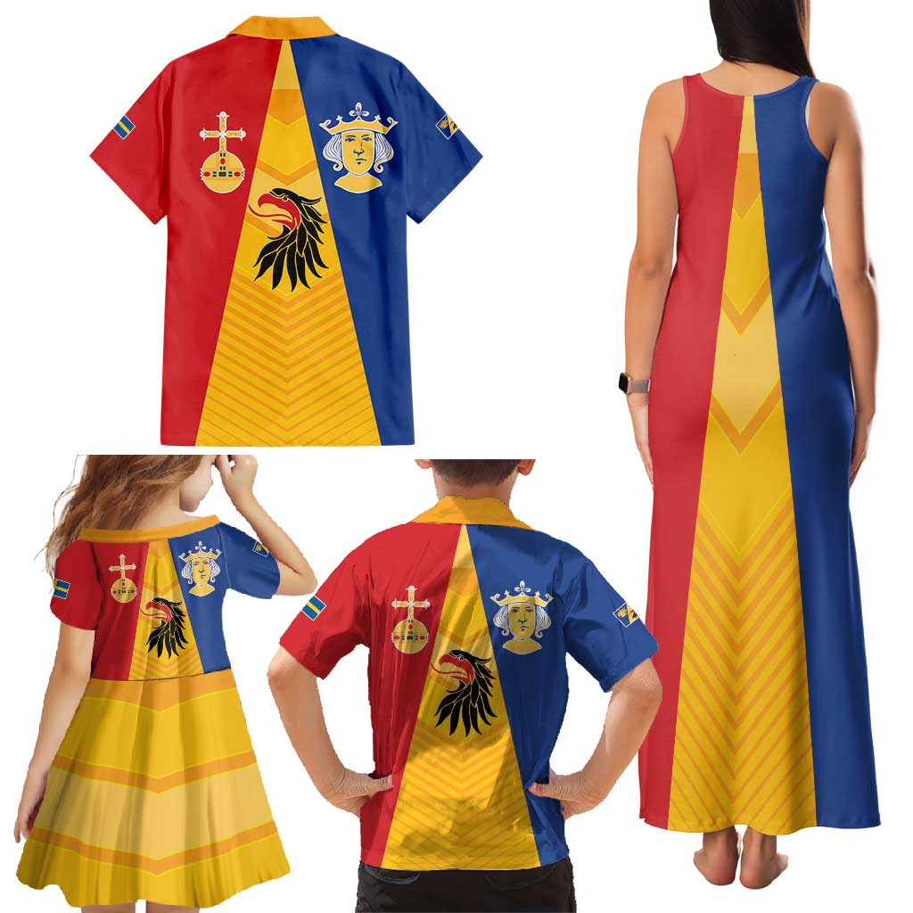 Kingdom of Sweden Stockholm County Family Matching Tank Maxi Dress and Hawaiian Shirt Flag Style