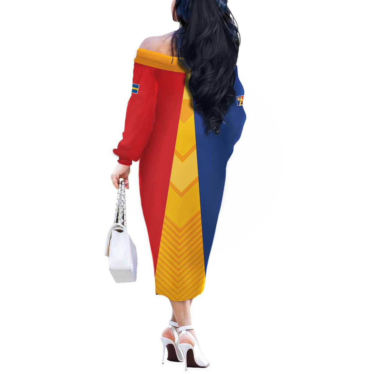 Kingdom of Sweden Stockholm County Off The Shoulder Long Sleeve Dress Flag Style