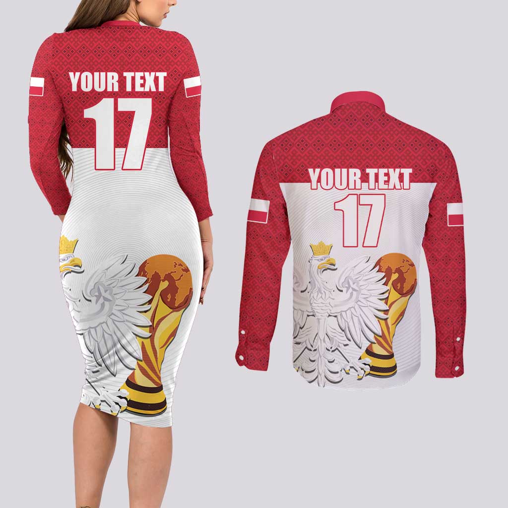 Custom Poland Football Champions Couples Matching Long Sleeve Bodycon Dress and Long Sleeve Button Shirt Sporty Style
