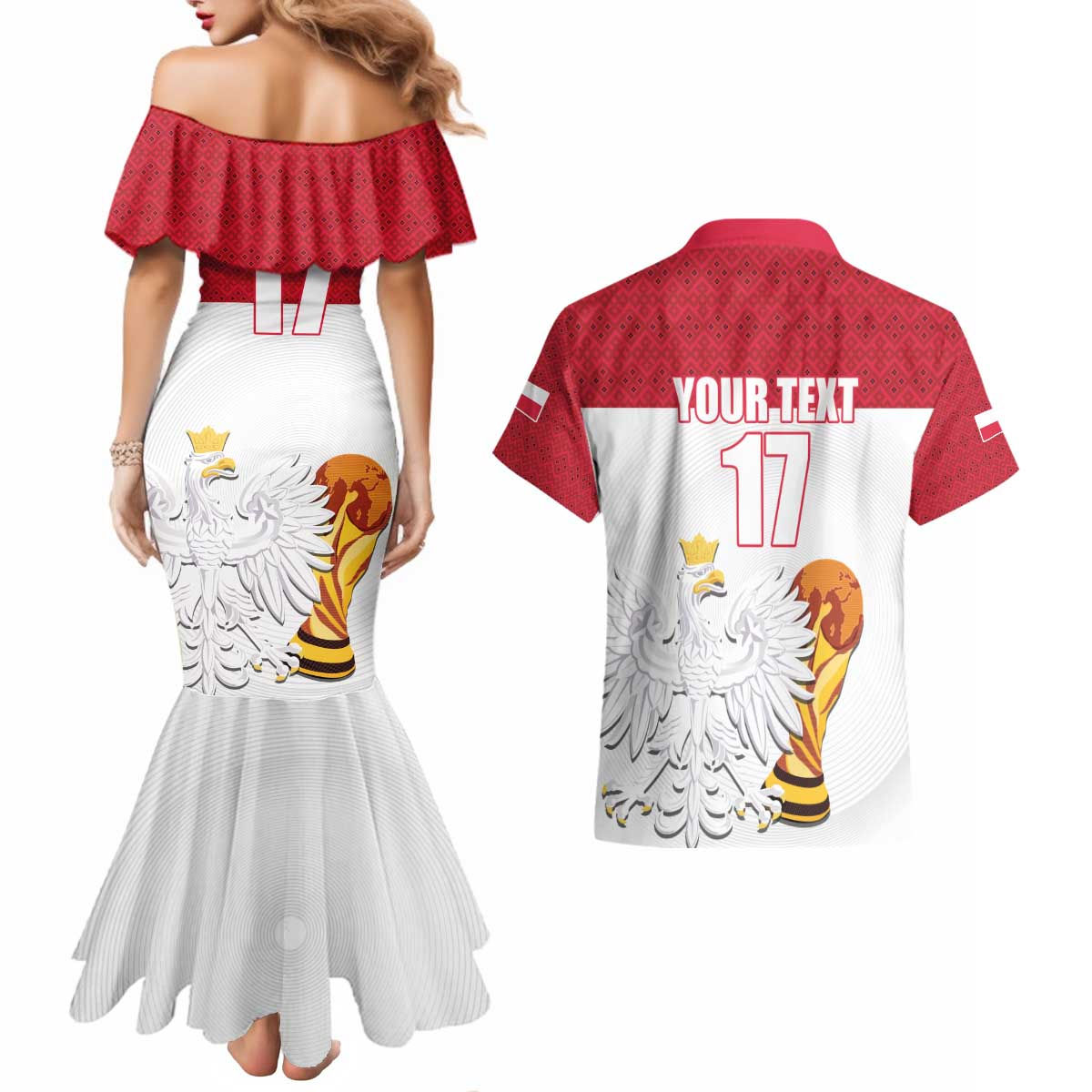 Custom Poland Football Champions Couples Matching Mermaid Dress and Hawaiian Shirt Sporty Style