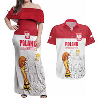 Custom Poland Football Champions Couples Matching Off Shoulder Maxi Dress and Hawaiian Shirt Sporty Style