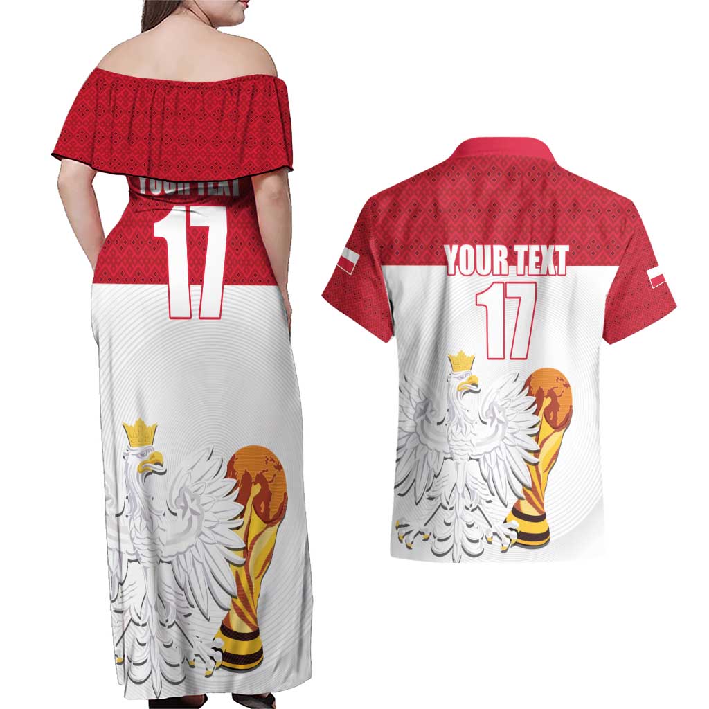 Custom Poland Football Champions Couples Matching Off Shoulder Maxi Dress and Hawaiian Shirt Sporty Style