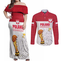 Custom Poland Football Champions Couples Matching Off Shoulder Maxi Dress and Long Sleeve Button Shirt Sporty Style
