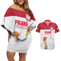 Custom Poland Football Champions Couples Matching Off Shoulder Short Dress and Hawaiian Shirt Sporty Style