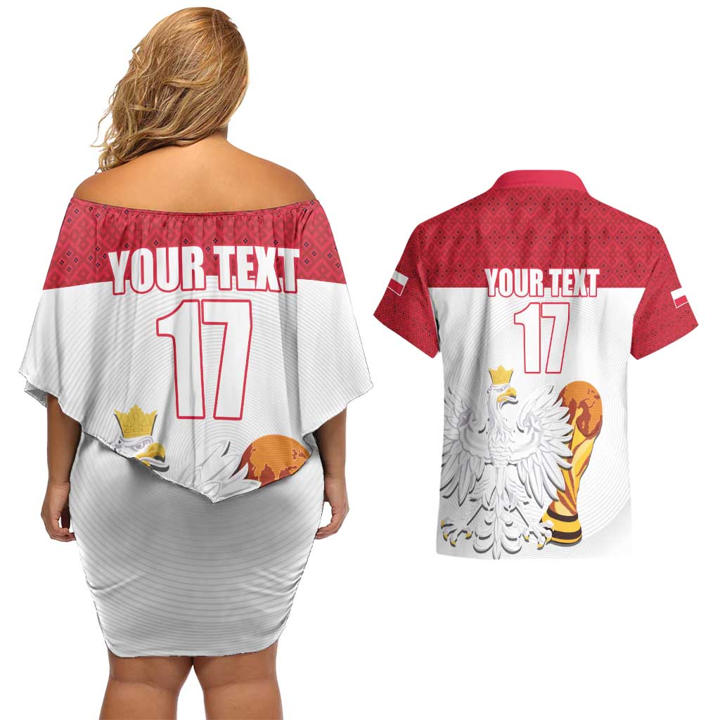 Custom Poland Football Champions Couples Matching Off Shoulder Short Dress and Hawaiian Shirt Sporty Style