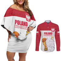 Custom Poland Football Champions Couples Matching Off Shoulder Short Dress and Long Sleeve Button Shirt Sporty Style