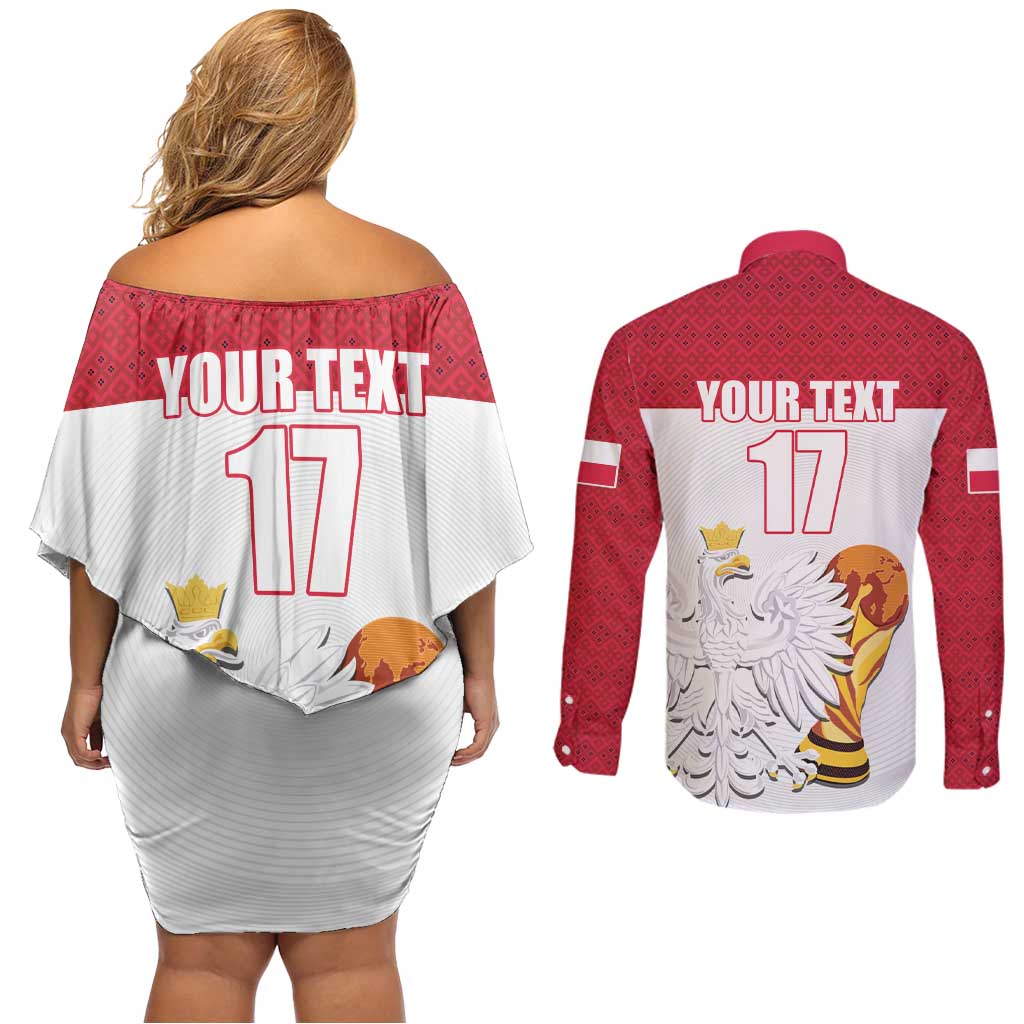 Custom Poland Football Champions Couples Matching Off Shoulder Short Dress and Long Sleeve Button Shirt Sporty Style