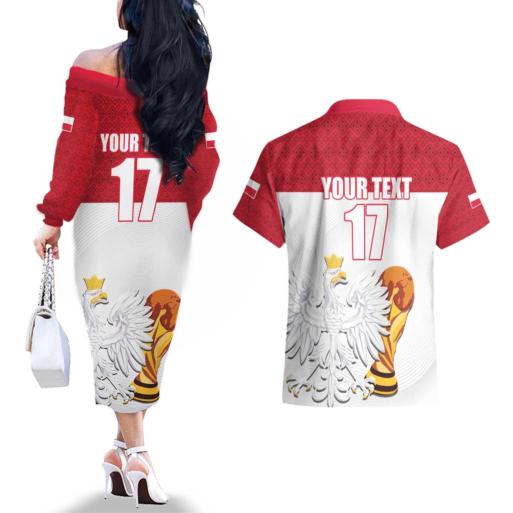 Custom Poland Football Champions Couples Matching Off The Shoulder Long Sleeve Dress and Hawaiian Shirt Sporty Style