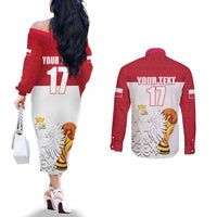 Custom Poland Football Champions Couples Matching Off The Shoulder Long Sleeve Dress and Long Sleeve Button Shirt Sporty Style