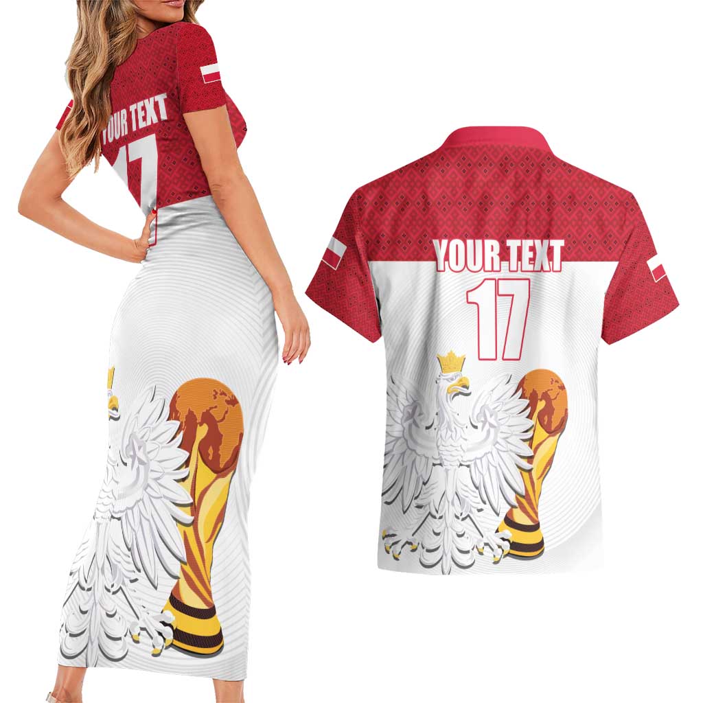 Custom Poland Football Champions Couples Matching Short Sleeve Bodycon Dress and Hawaiian Shirt Sporty Style