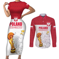 Custom Poland Football Champions Couples Matching Short Sleeve Bodycon Dress and Long Sleeve Button Shirt Sporty Style