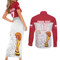 Custom Poland Football Champions Couples Matching Short Sleeve Bodycon Dress and Long Sleeve Button Shirt Sporty Style