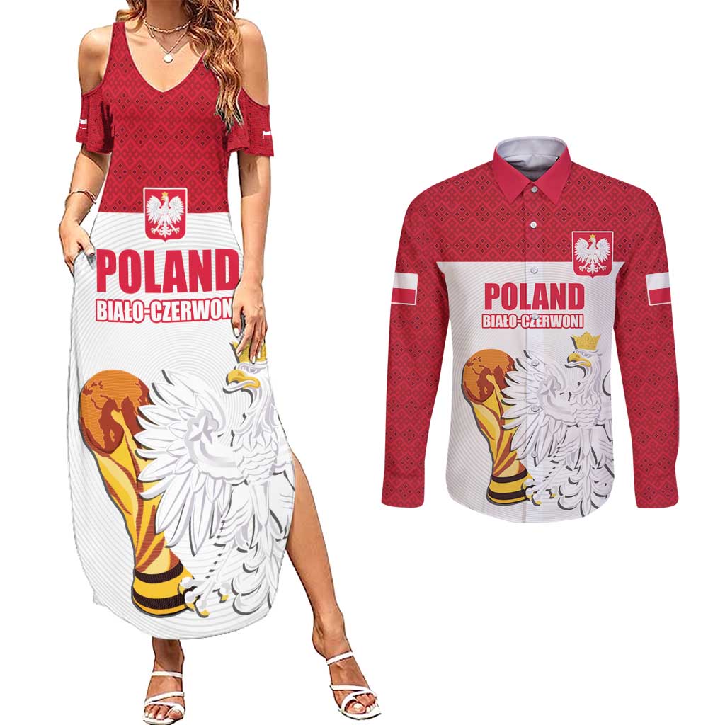 Custom Poland Football Champions Couples Matching Summer Maxi Dress and Long Sleeve Button Shirt Sporty Style