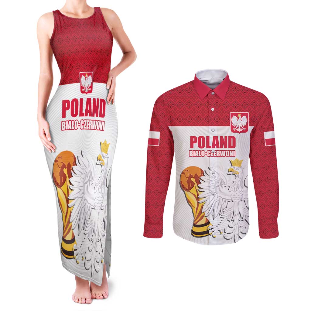 Custom Poland Football Champions Couples Matching Tank Maxi Dress and Long Sleeve Button Shirt Sporty Style