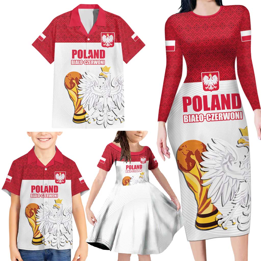 Custom Poland Football Champions Family Matching Long Sleeve Bodycon Dress and Hawaiian Shirt Sporty Style
