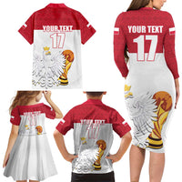 Custom Poland Football Champions Family Matching Long Sleeve Bodycon Dress and Hawaiian Shirt Sporty Style