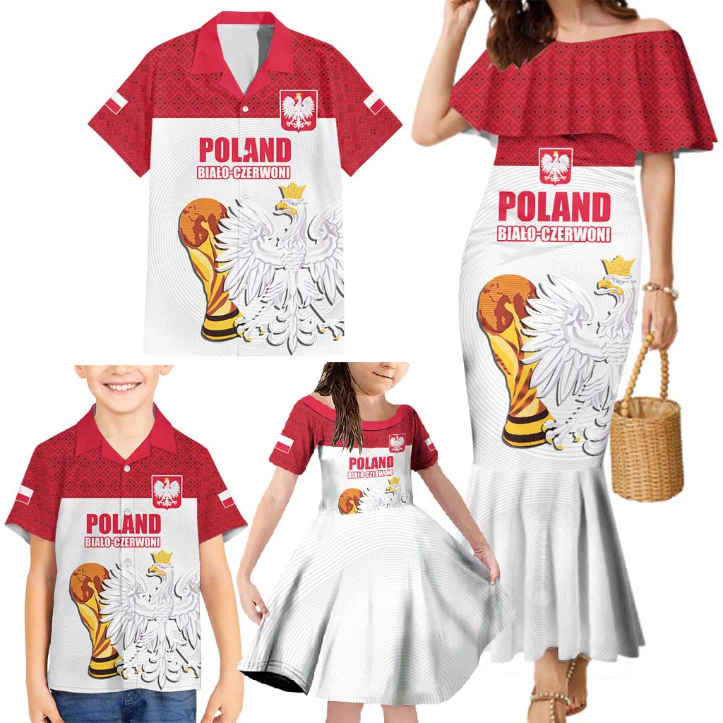 Custom Poland Football Champions Family Matching Mermaid Dress and Hawaiian Shirt Sporty Style