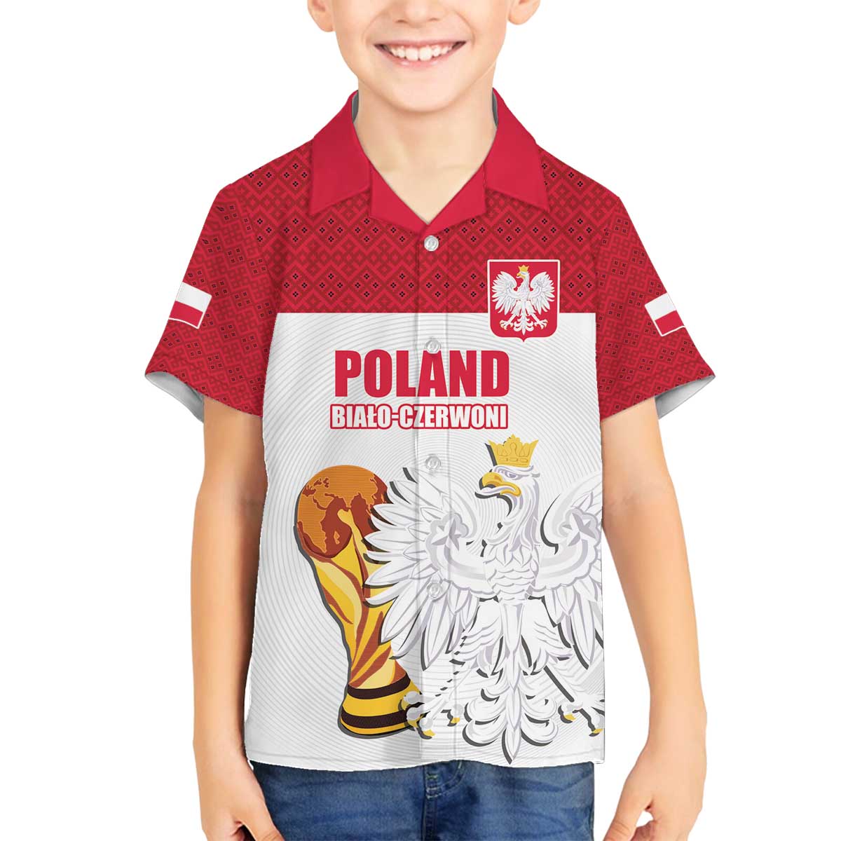 Custom Poland Football Champions Family Matching Off The Shoulder Long Sleeve Dress and Hawaiian Shirt Sporty Style