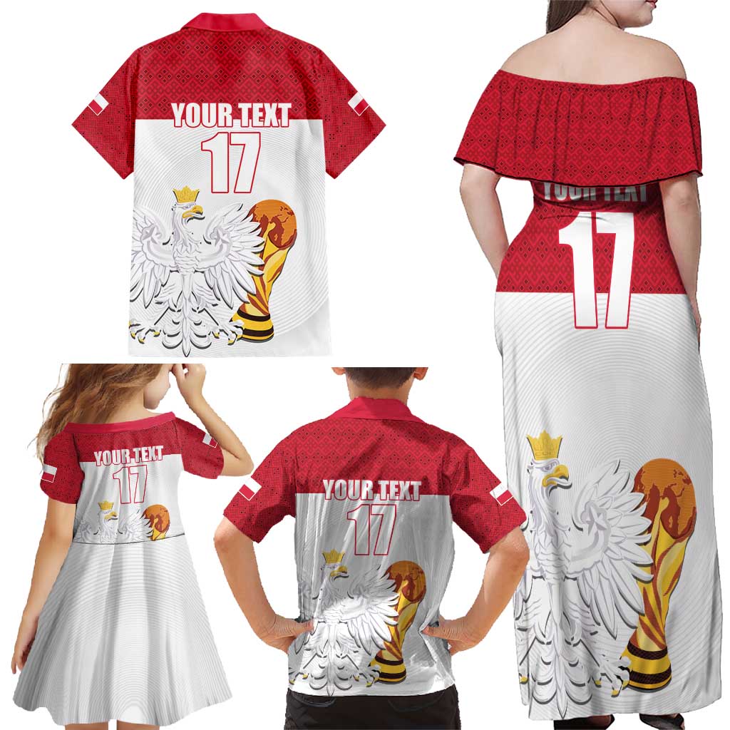 Custom Poland Football Champions Family Matching Off Shoulder Maxi Dress and Hawaiian Shirt Sporty Style