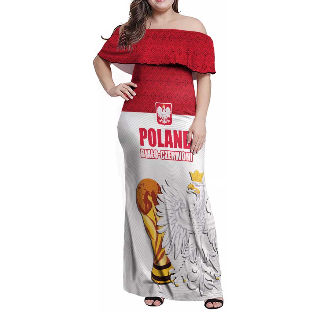 Custom Poland Football Champions Family Matching Off Shoulder Maxi Dress and Hawaiian Shirt Sporty Style