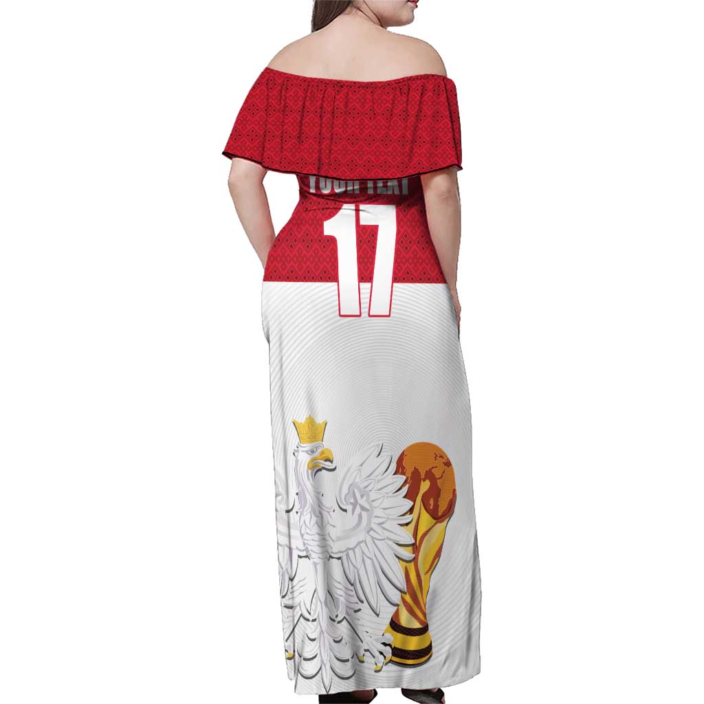 Custom Poland Football Champions Family Matching Off Shoulder Maxi Dress and Hawaiian Shirt Sporty Style