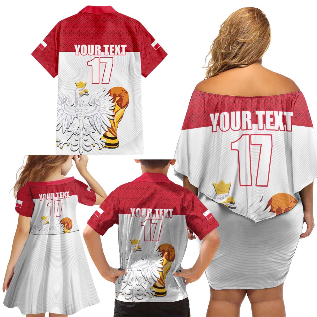 Custom Poland Football Champions Family Matching Off Shoulder Short Dress and Hawaiian Shirt Sporty Style