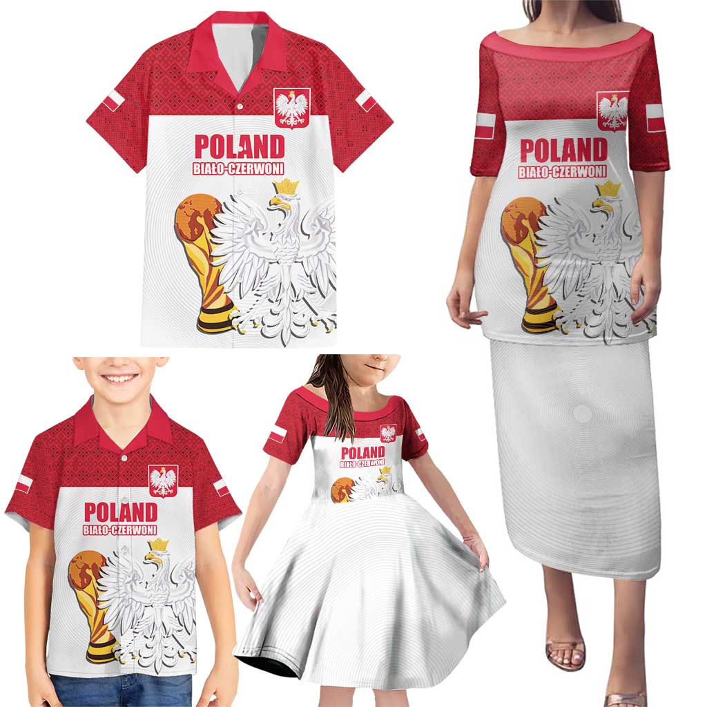 Custom Poland Football Champions Family Matching Puletasi and Hawaiian Shirt Sporty Style
