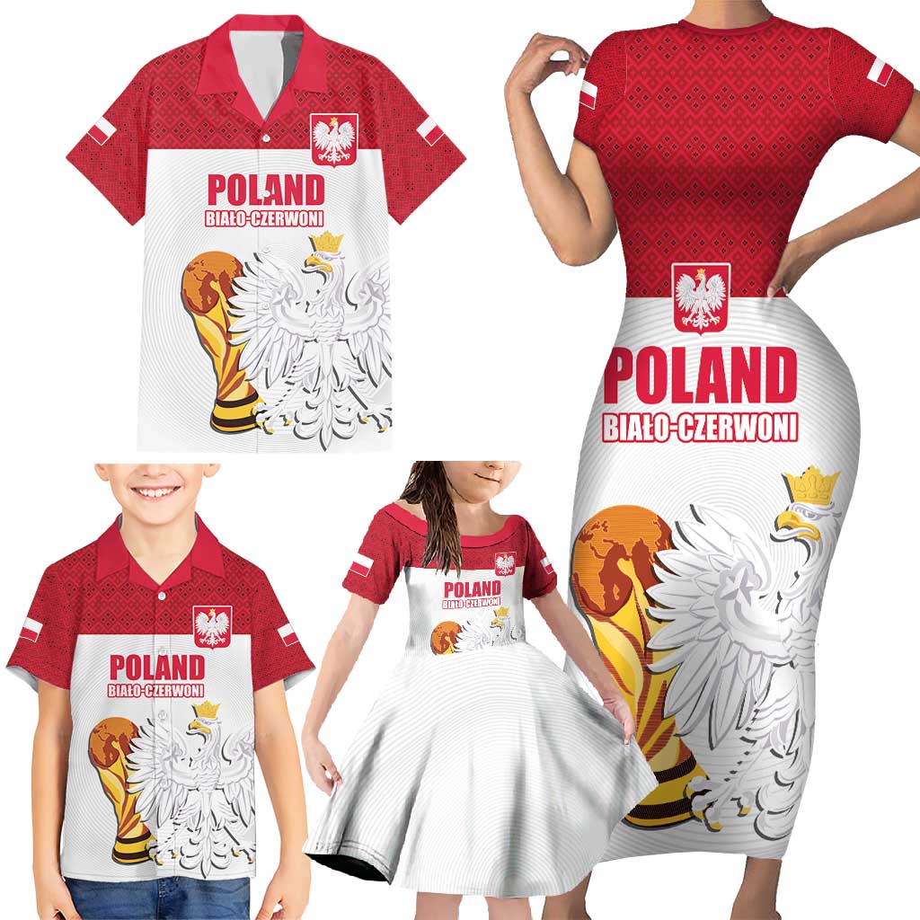 Custom Poland Football Champions Family Matching Short Sleeve Bodycon Dress and Hawaiian Shirt Sporty Style