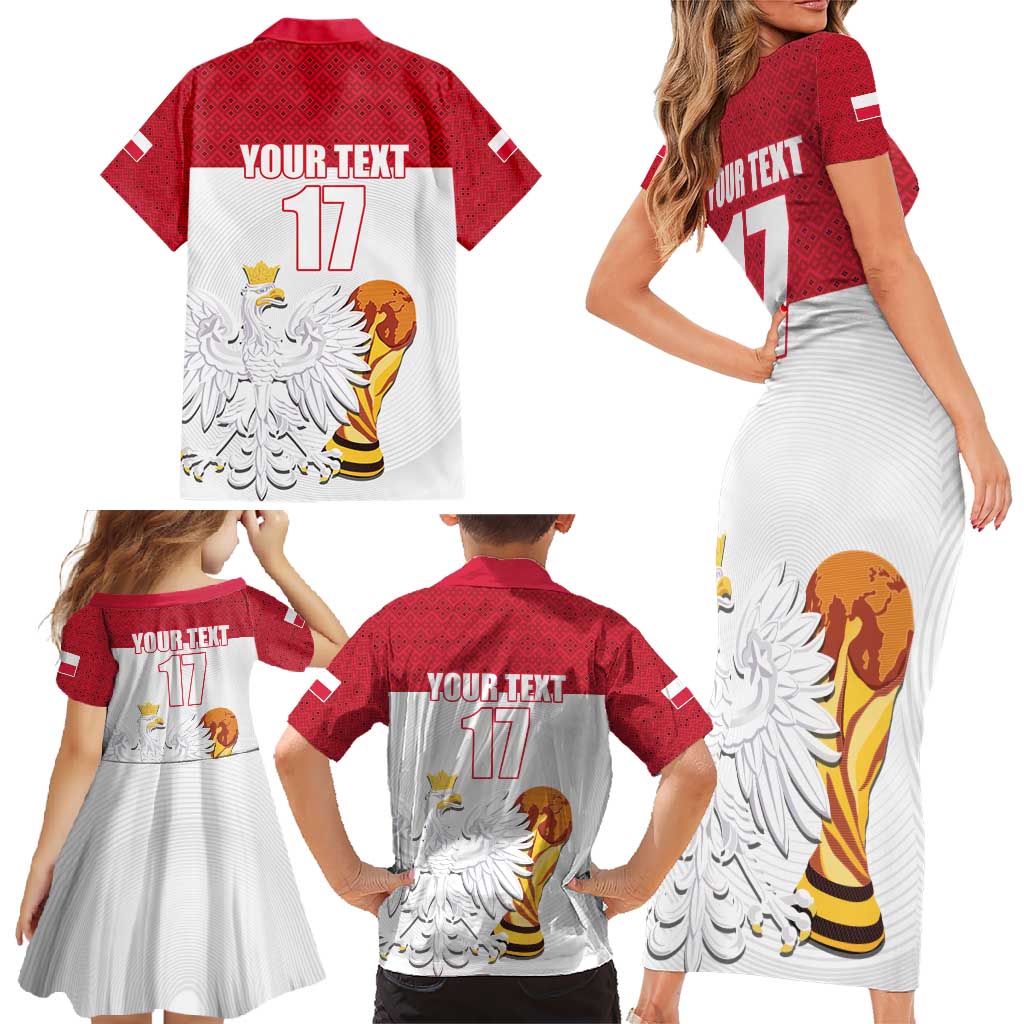 Custom Poland Football Champions Family Matching Short Sleeve Bodycon Dress and Hawaiian Shirt Sporty Style