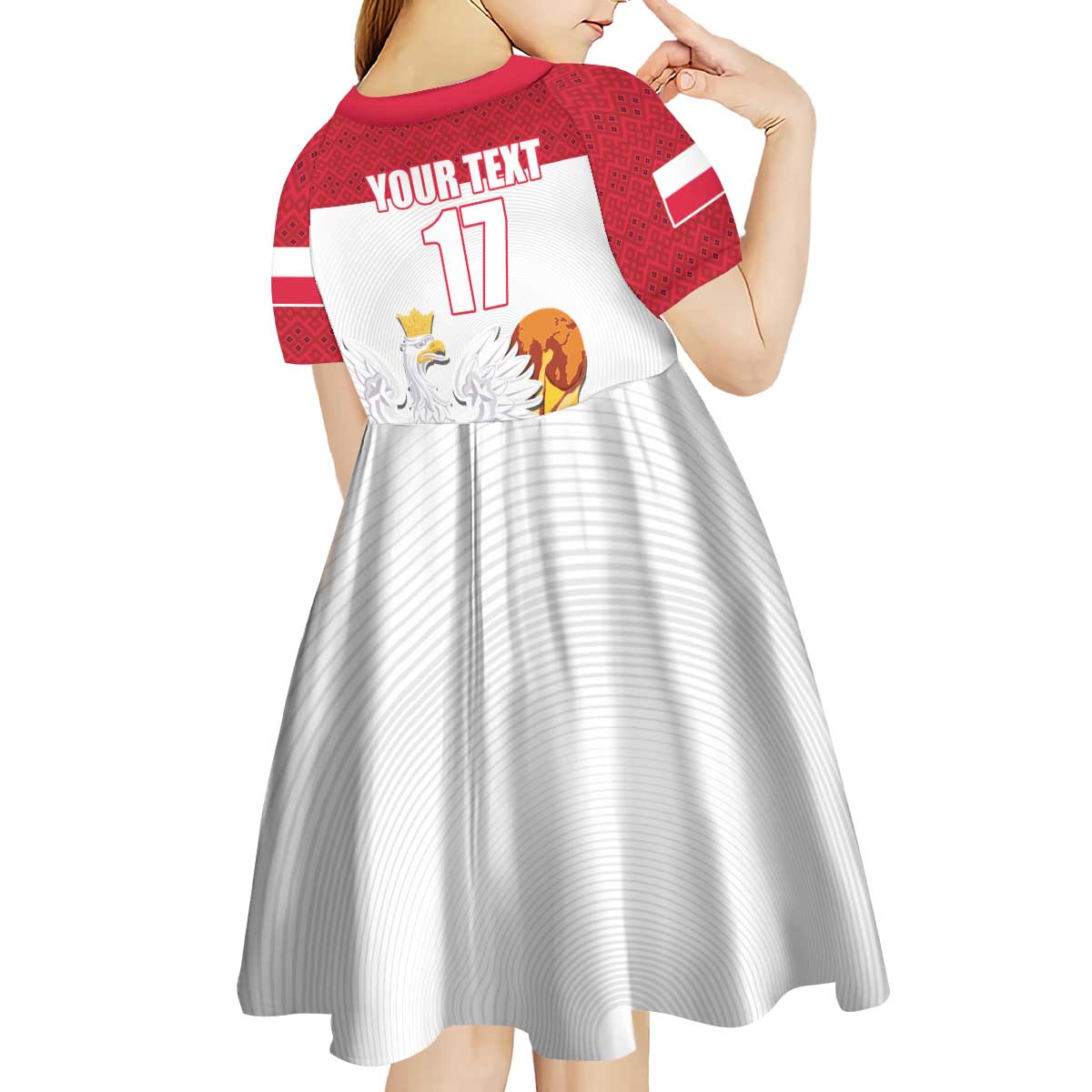Custom Poland Football Champions Kid Short Sleeve Dress Sporty Style