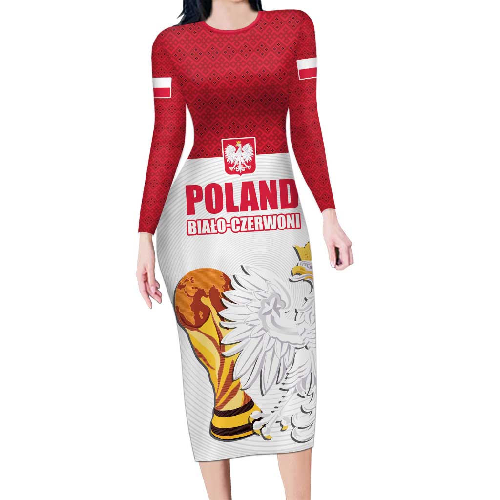 Custom Poland Football Champions Long Sleeve Bodycon Dress Sporty Style