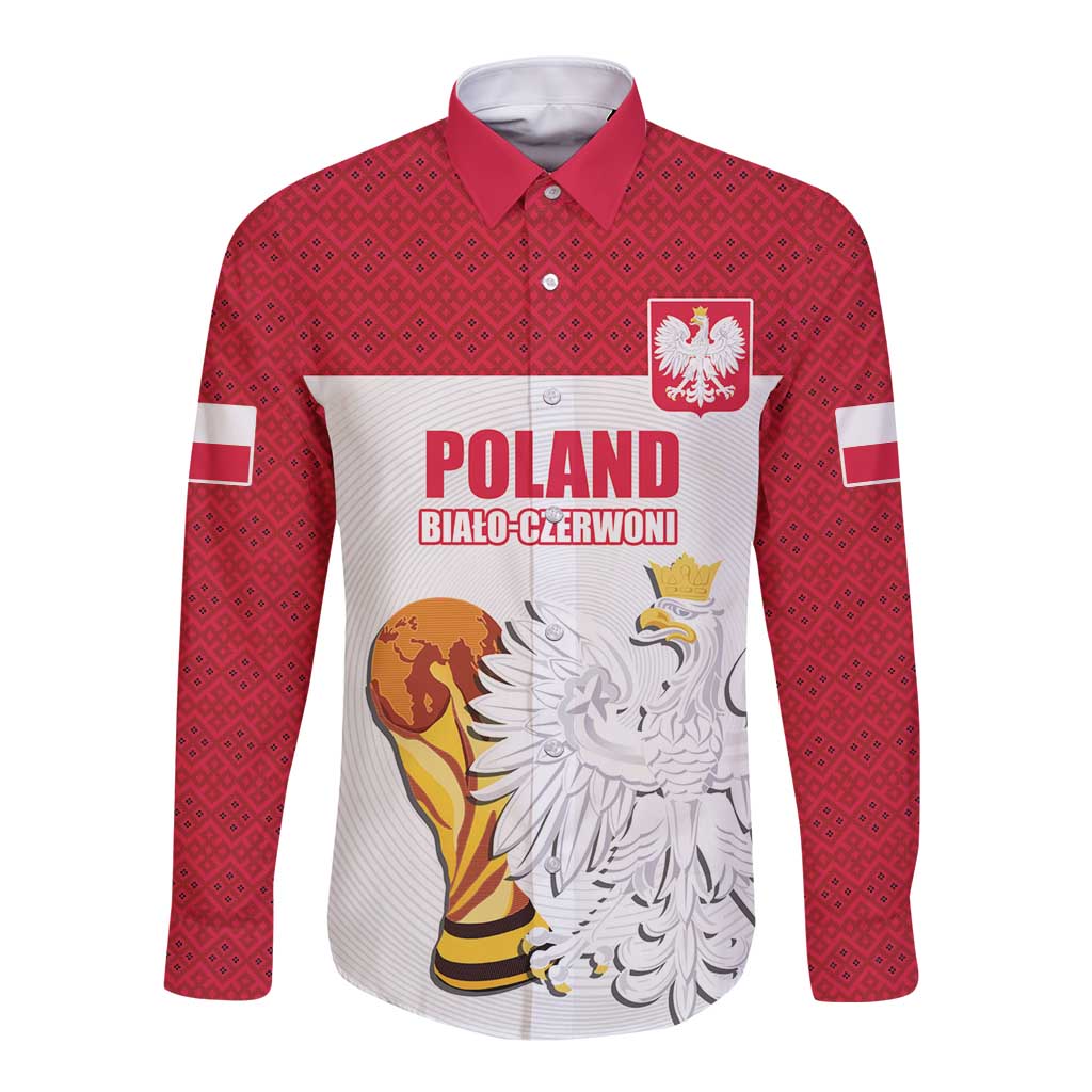 Custom Poland Football Champions Long Sleeve Button Shirt Sporty Style