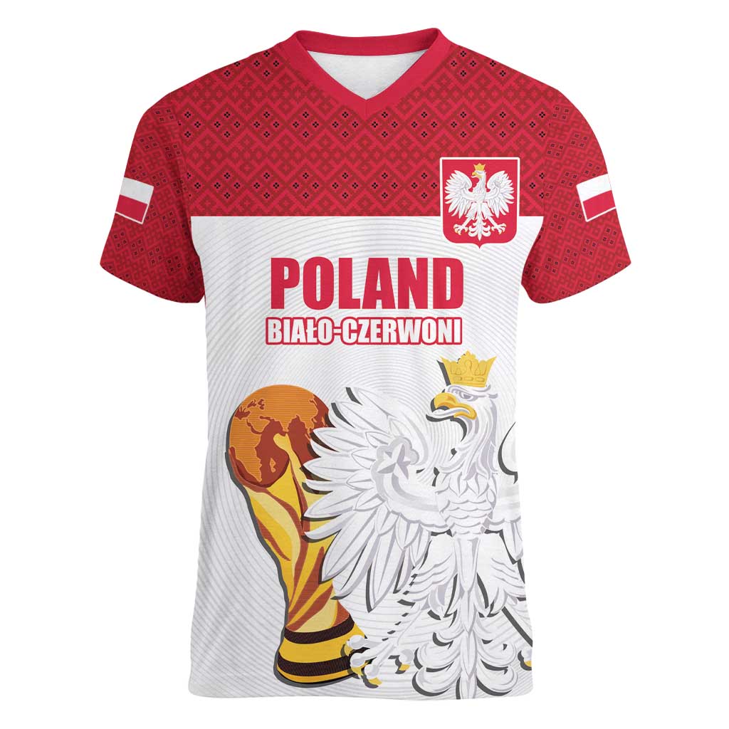 Custom Poland Football Champions Women V-Neck T-Shirt Sporty Style