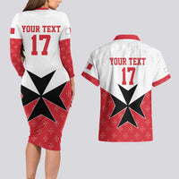 Custom Malta Football Champions Couples Matching Long Sleeve Bodycon Dress and Hawaiian Shirt Sporty Style