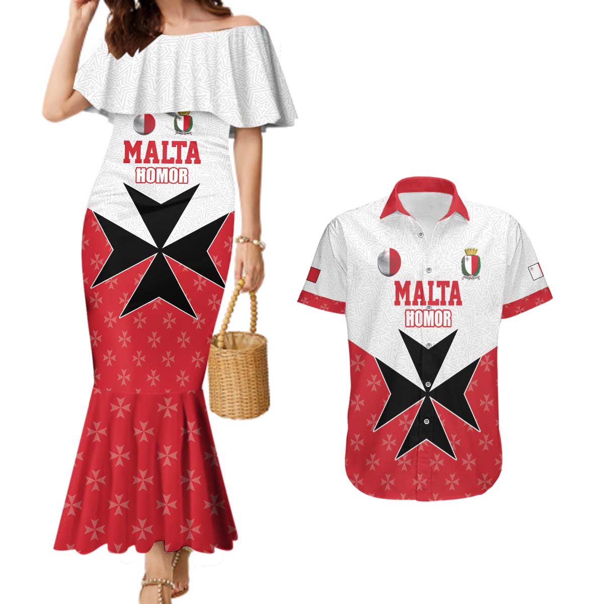 Custom Malta Football Champions Couples Matching Mermaid Dress and Hawaiian Shirt Sporty Style