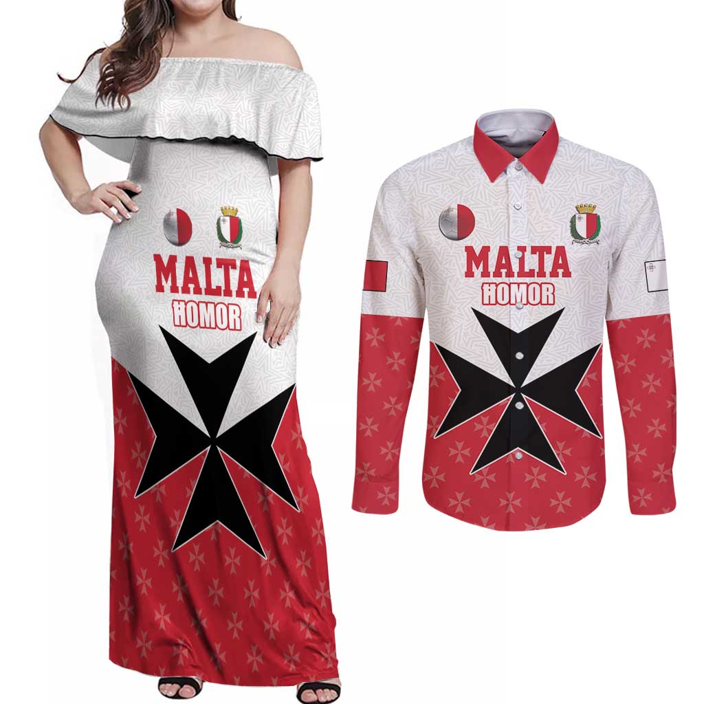 Custom Malta Football Champions Couples Matching Off Shoulder Maxi Dress and Long Sleeve Button Shirt Sporty Style