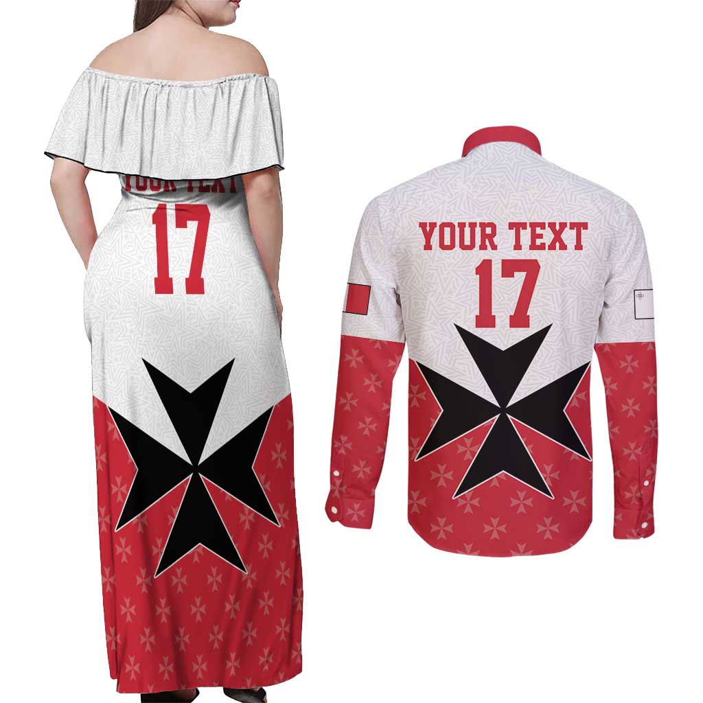 Custom Malta Football Champions Couples Matching Off Shoulder Maxi Dress and Long Sleeve Button Shirt Sporty Style