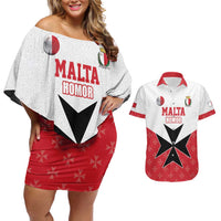 Custom Malta Football Champions Couples Matching Off Shoulder Short Dress and Hawaiian Shirt Sporty Style