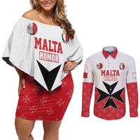 Custom Malta Football Champions Couples Matching Off Shoulder Short Dress and Long Sleeve Button Shirt Sporty Style