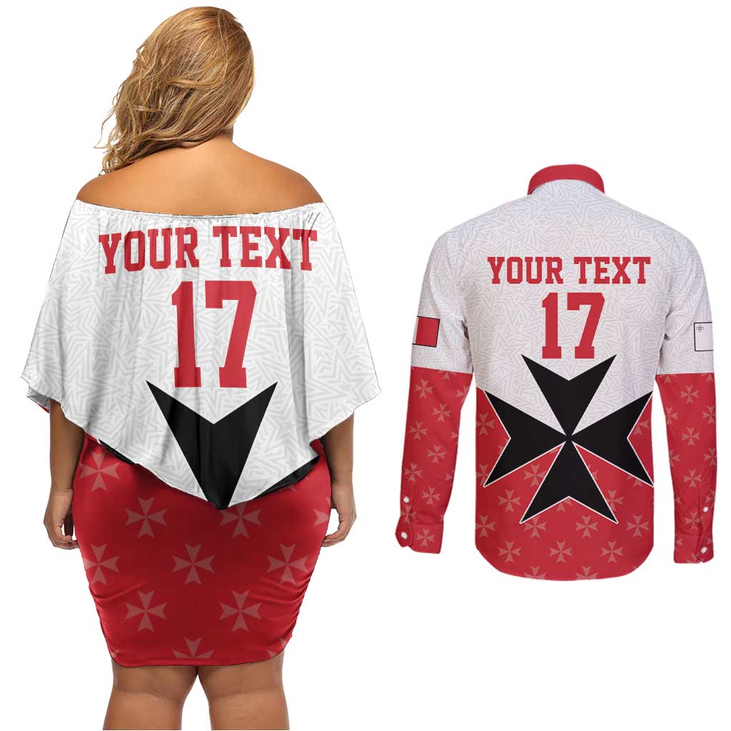 Custom Malta Football Champions Couples Matching Off Shoulder Short Dress and Long Sleeve Button Shirt Sporty Style