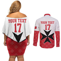 Custom Malta Football Champions Couples Matching Off Shoulder Short Dress and Long Sleeve Button Shirt Sporty Style