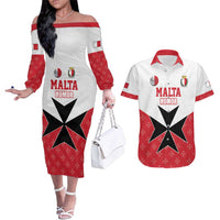 Custom Malta Football Champions Couples Matching Off The Shoulder Long Sleeve Dress and Hawaiian Shirt Sporty Style